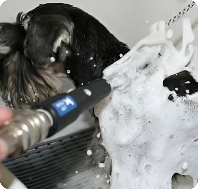 A person using an electric brush to clean the hair.