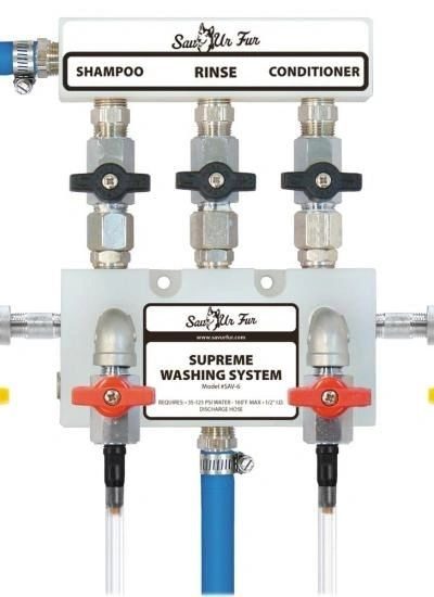 A water meter with three valves and a label.